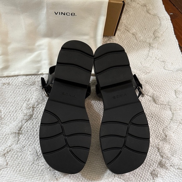 Vince Women's Heloise Ankle Strap Platform Black Leather Sandals - Brand New - Picture 5 of 6